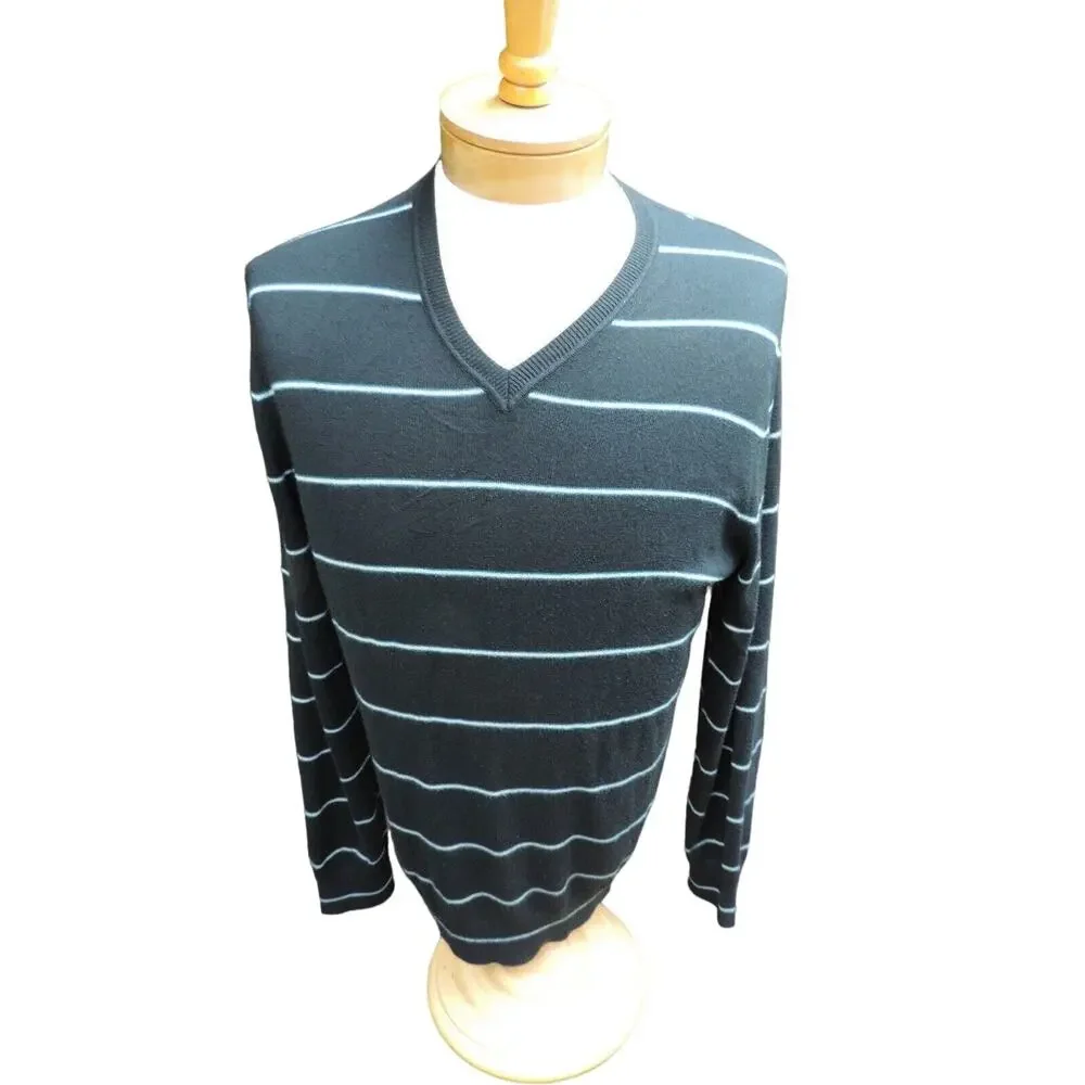 Banana Republic men's size large silk cashmere sweater v neck striped black blue